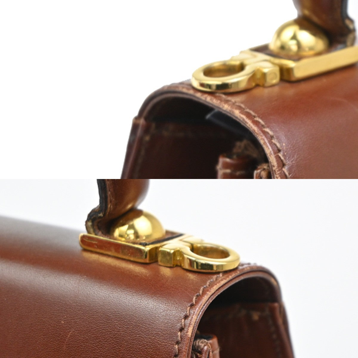 Salvatore Ferragamo Gancini 2Way Shoulder Hand Bag Leather Brown Gold 34CA728
