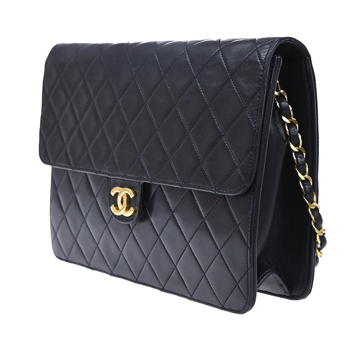 CHANEL CC Matelasse 25 Single Flap Chain Shoulder Bag Leather Blue GHW 42RQ035