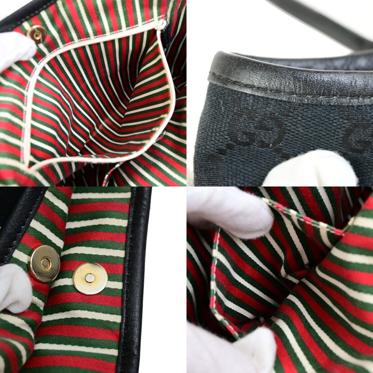 GUCCI Logo GG Pattern Shoulder Tote Bag Canvas Leather Black Italy 33FB339
