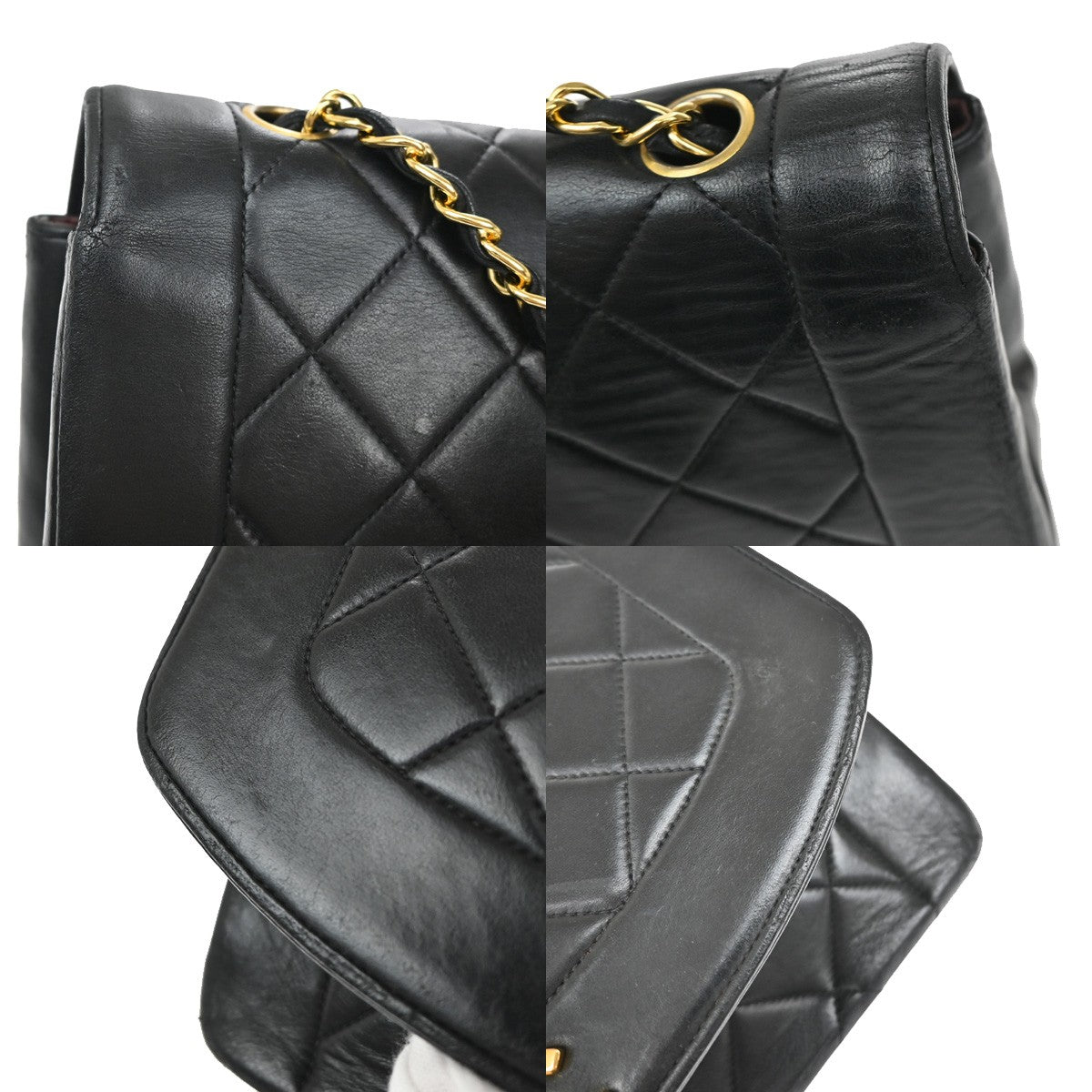 CHANEL CC Logo Diana Matelasse 25 Chain Shoulder Bag Leather Black GHW 373RL388
