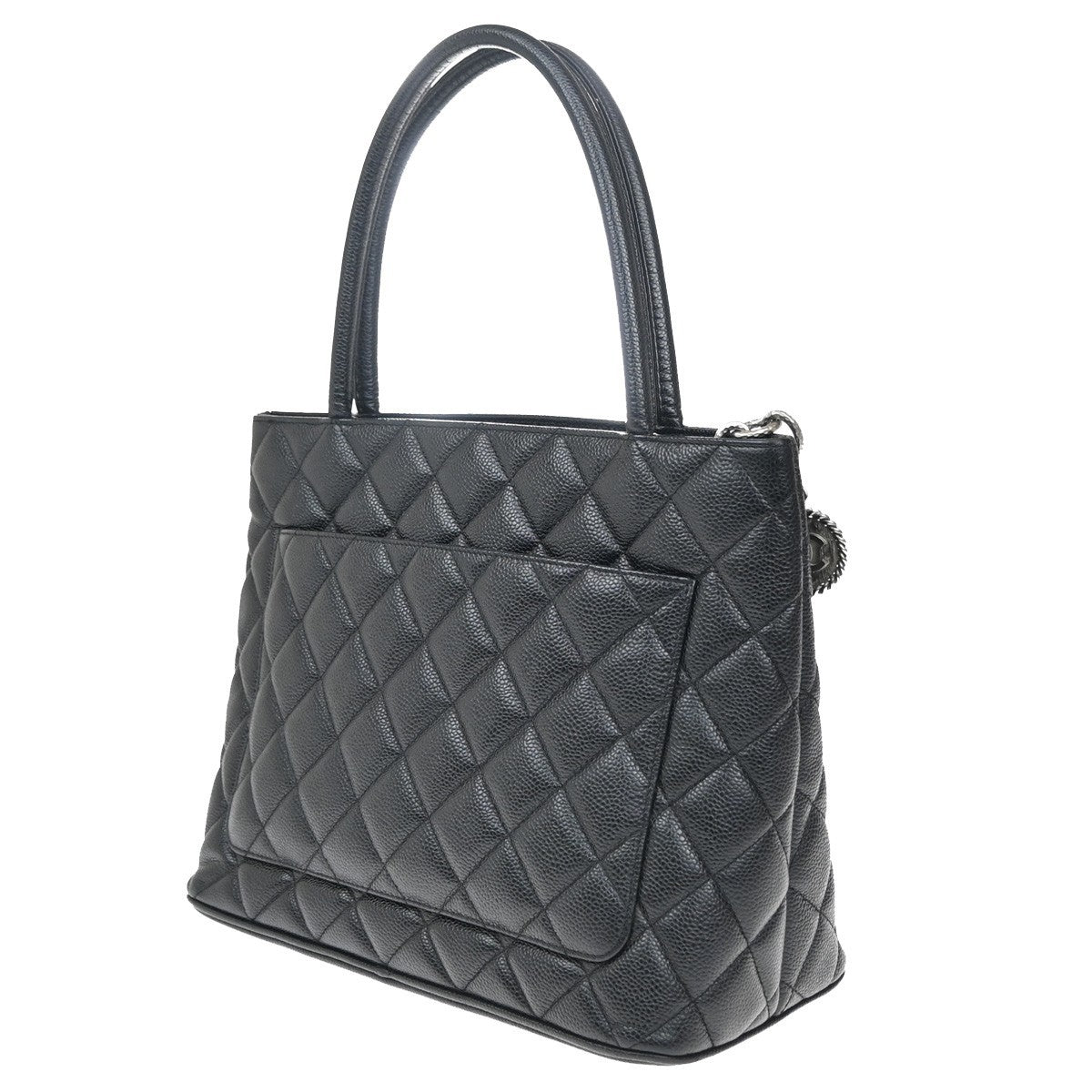 CHANEL Medallion Matelasse Shoulder Bag Grained Calfskin Leather Black 620RF881