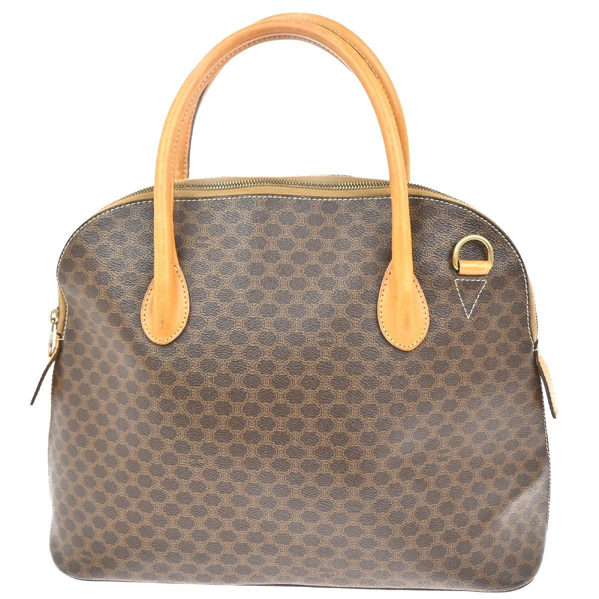 CELINE Logo Macadam Pattern Handbag PVC Leather Brown GHW Italy 61KP465