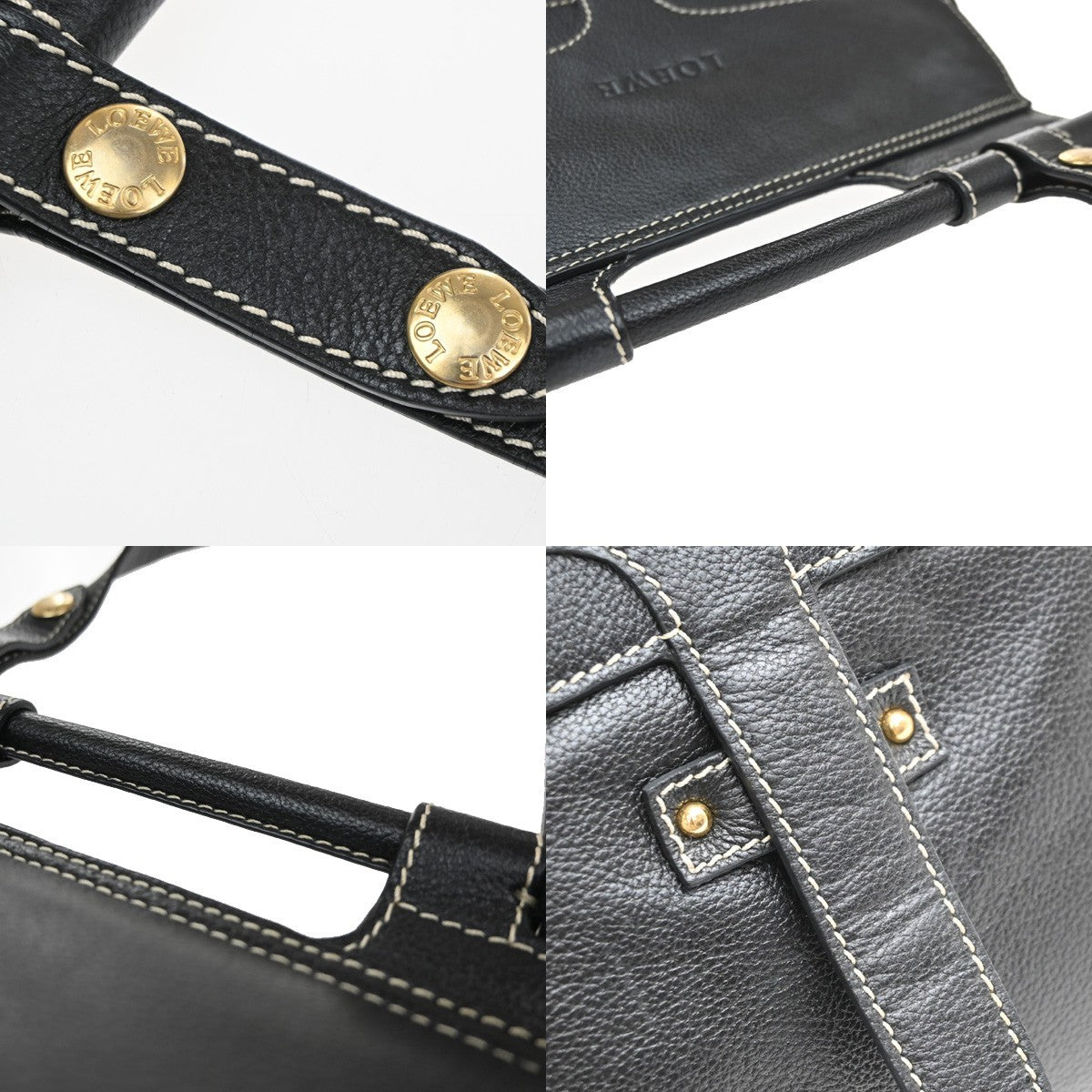 LOEWE Logo 2way Crossbody Shoulder Hand Bag Leather Black GHW 77MA633