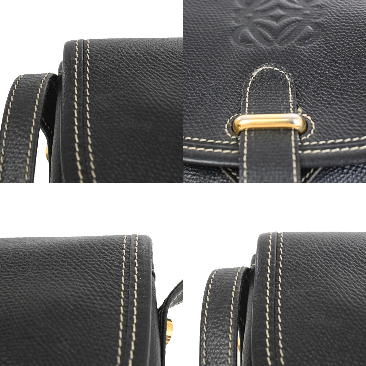 LOEWE Logo Anagram Flap Shoulder Crossbody Bag Leather Black GHW 67ZA356