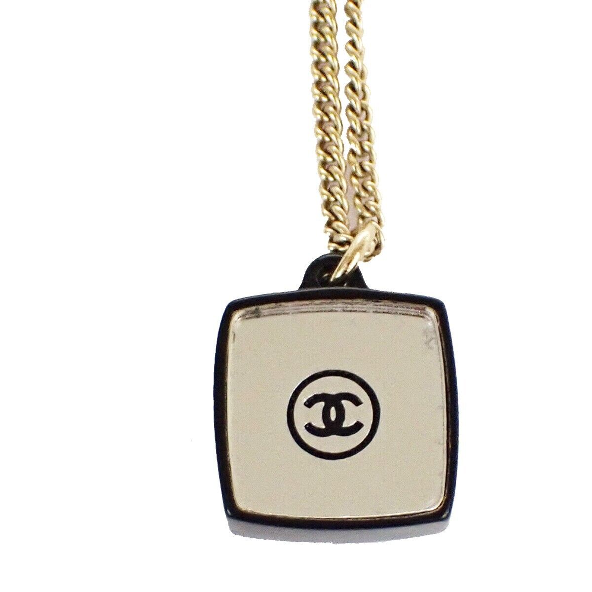 CHANEL CC Logo Chain Necklace Square Pendant Plastic Gold BK Accessory 30KA151