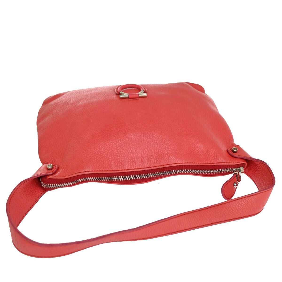 SALVATORE FERRAGAMO Gancini Shoulder Hand Bag Leather Pink Silver Italy 60EA597