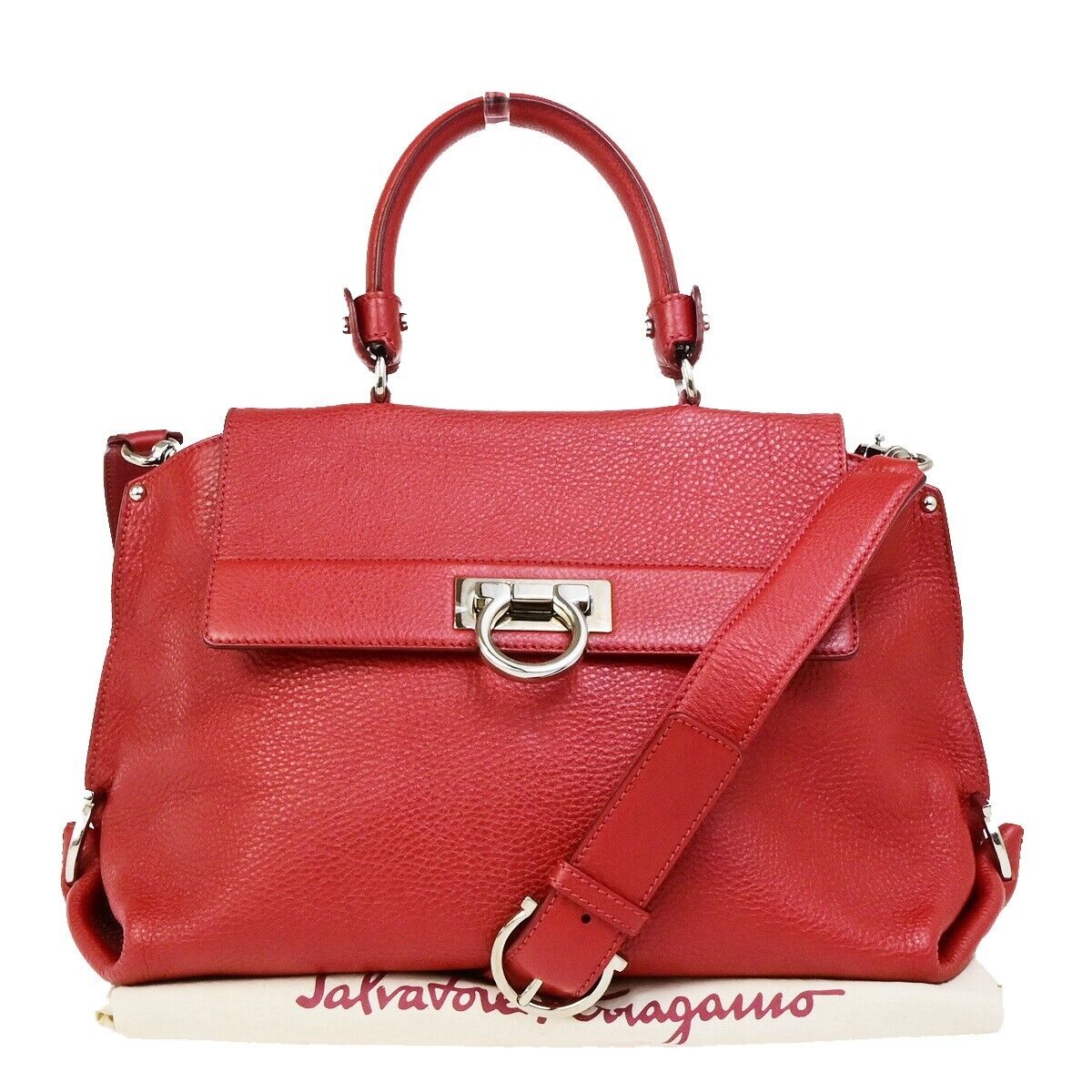 SALVATORE FERRAGAMO Gancini 2Way Shoulder Hand Bag Leather Red SHW 34ED318