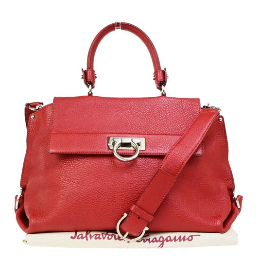 SALVATORE FERRAGAMO Gancini 2Way Shoulder Hand Bag Leather Red SHW 34ED318