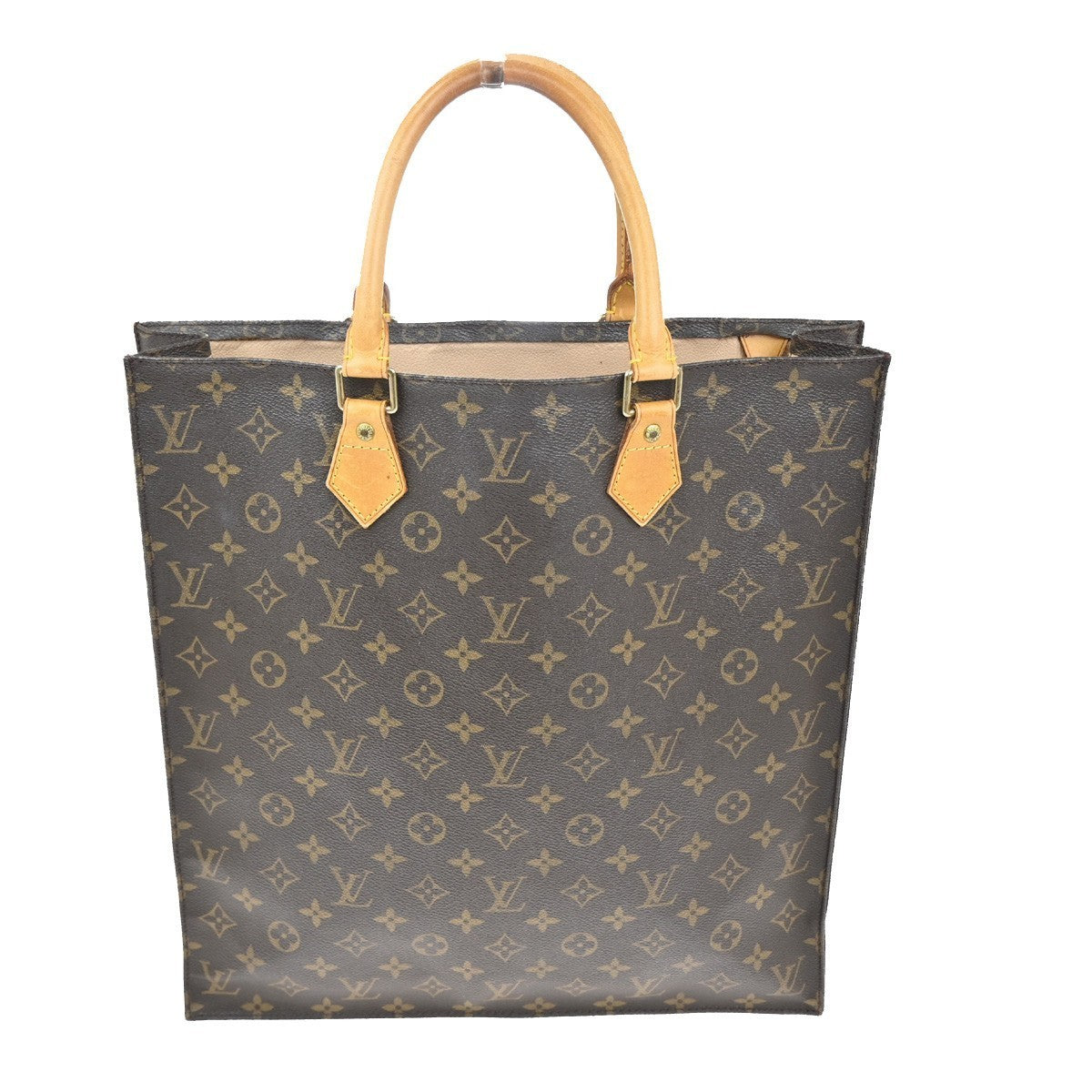 LOUIS VUITTON Logo Sac Plat Hand Tote Bag Monogram Leather Brown M51140 86KC402