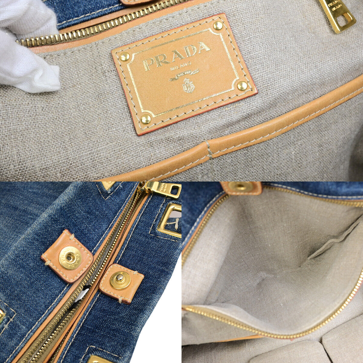 PRADA Logor Hand Tote Bag Denim Leather Blue Acio GHW Italy 80YG643