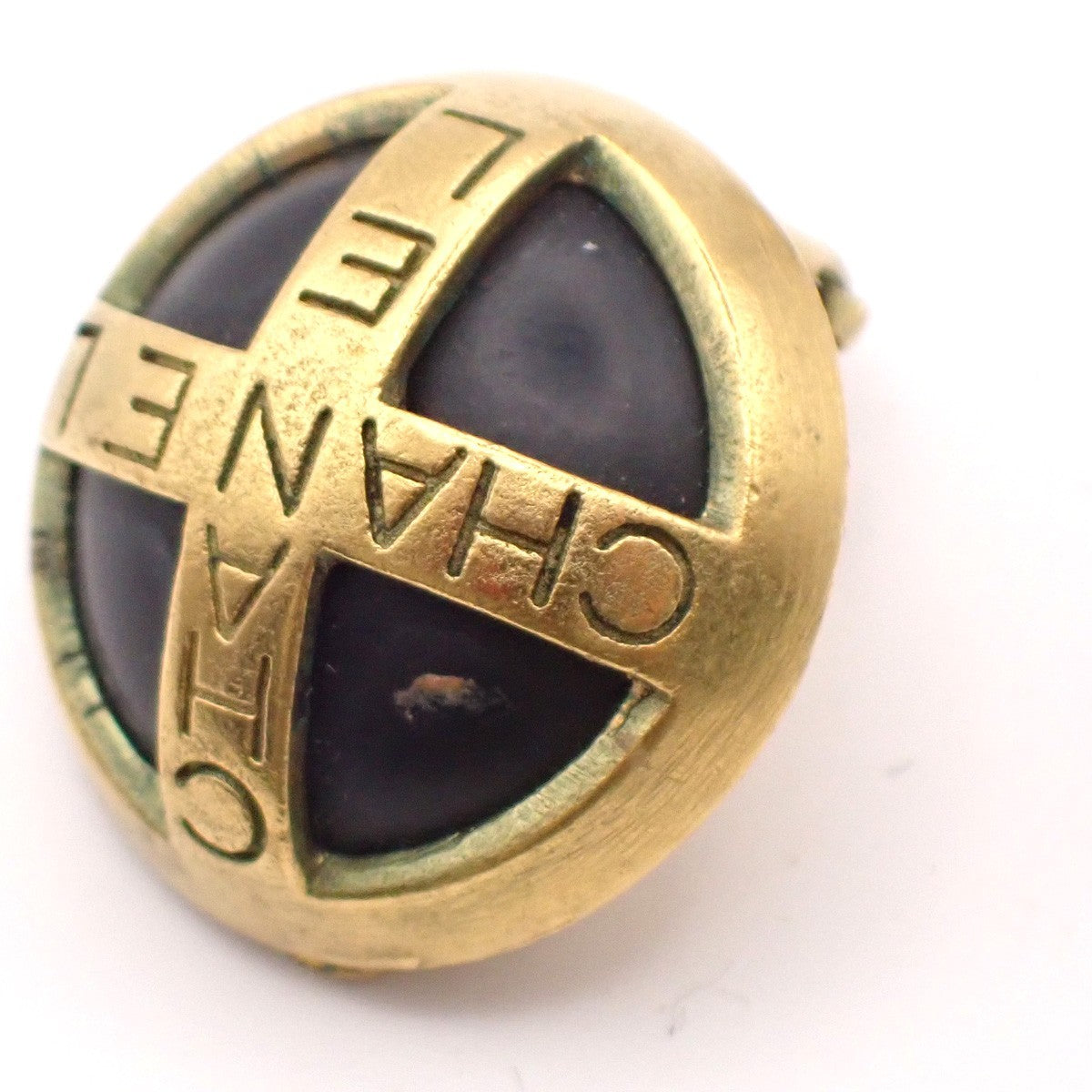 CHANEL CC Logo Round Button Earrings Clip-On 95P Gold Black GHW Vintage 83RF994