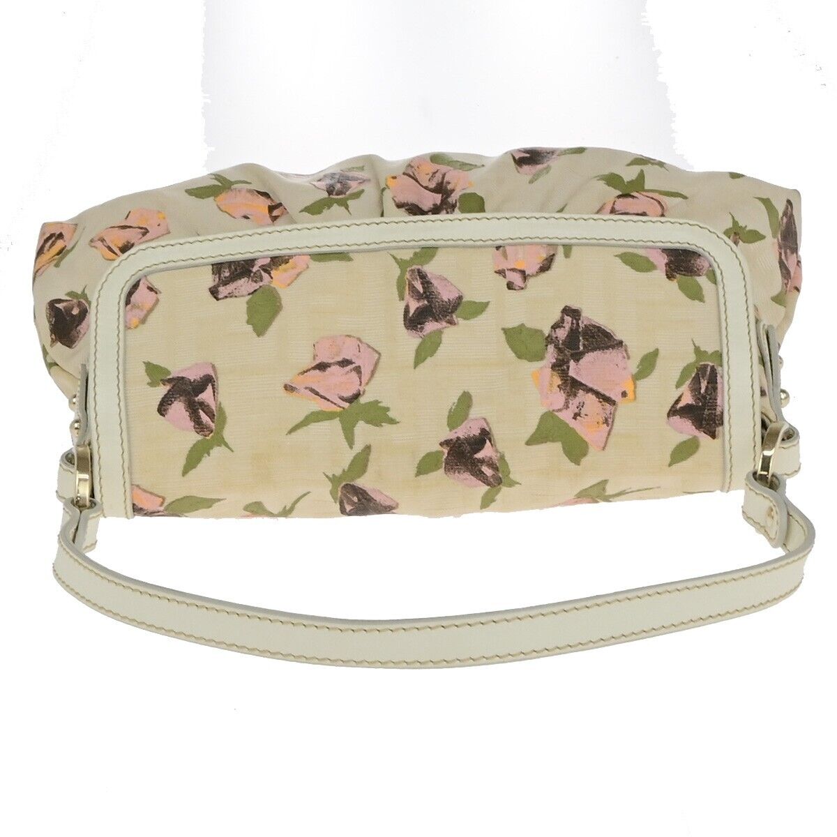 FENDI Logo Zucca Pattern Flower Hand Bag Canvas Leather Beige Pink Italy 88ED405