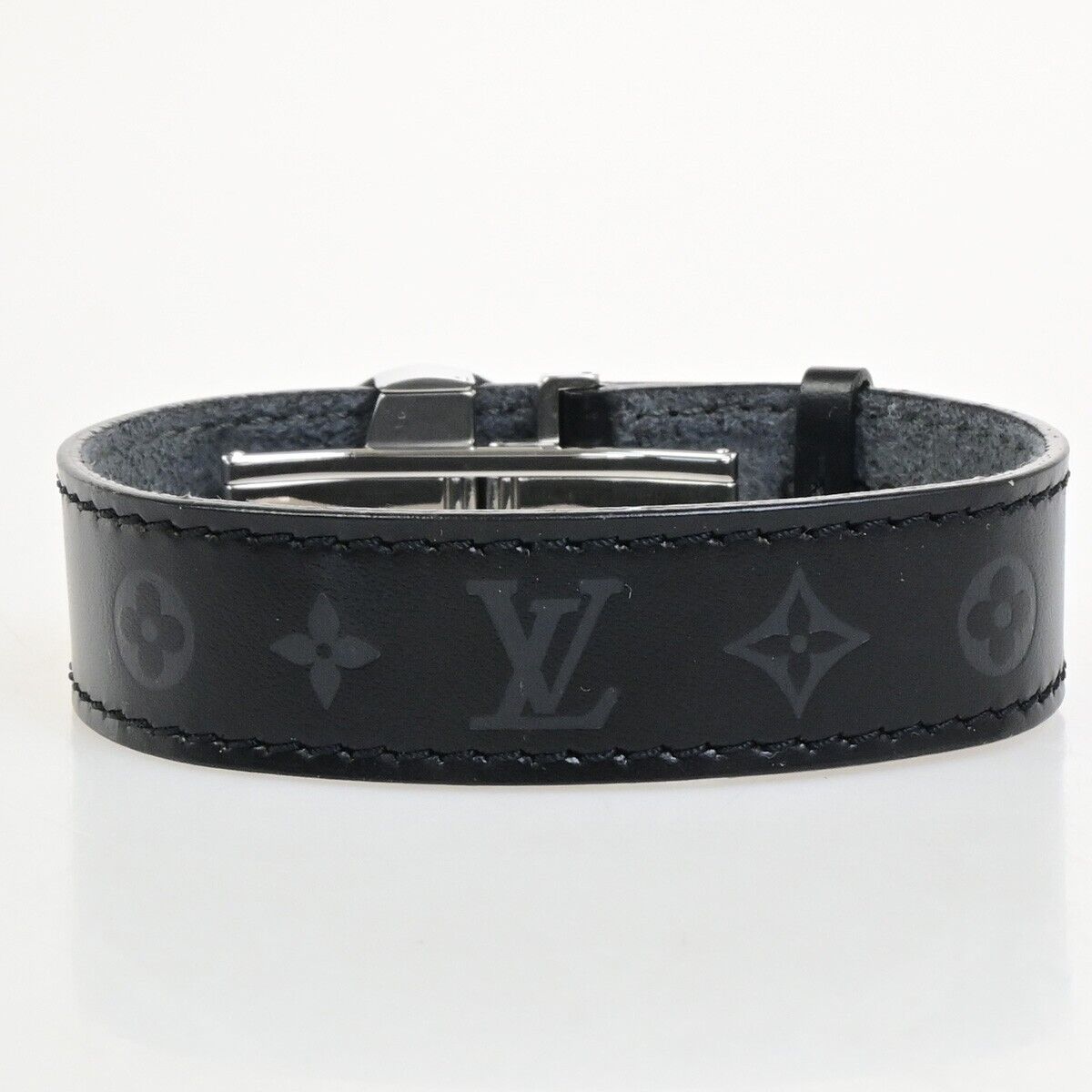 LOUIS VUITTON Good Luck Bracelet Bangle Monogram Leather Black M64447 62KA563