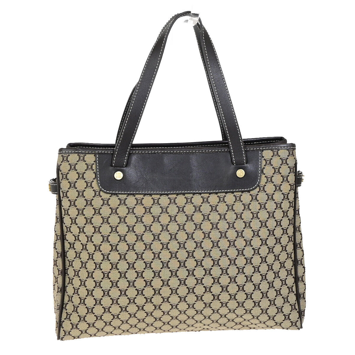 CELINE Logo Macadam Pattern Shoulder Tote Bag Canvas Leather Brown GHW 30SJ476