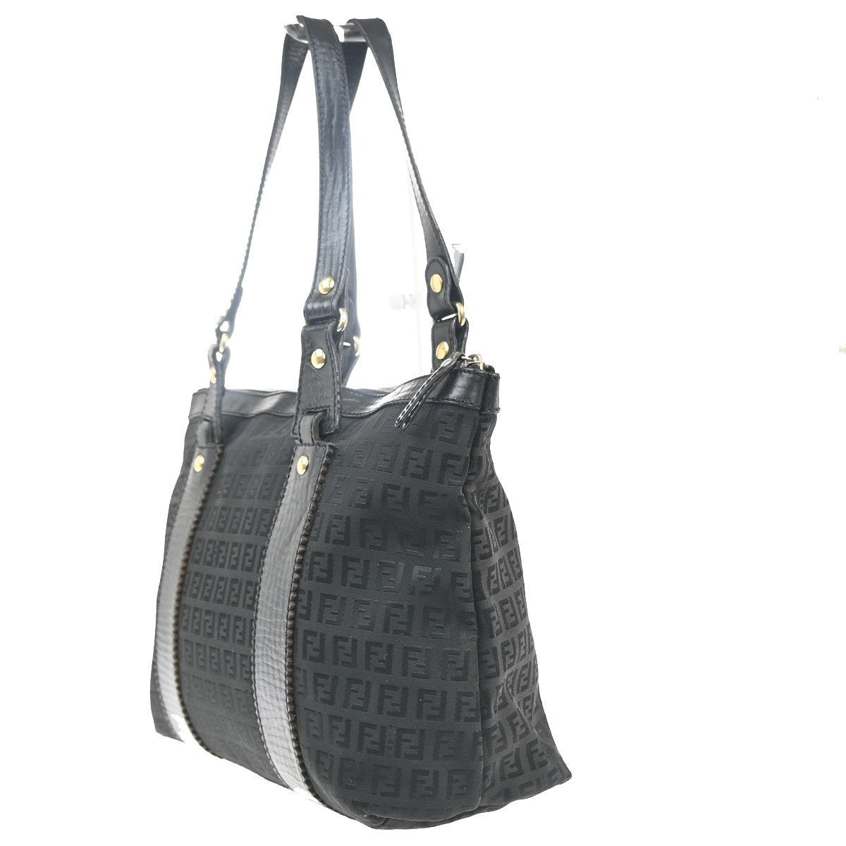 FENDI Logo Zucchino Shoulder Tote Bag Canvas Leather Black GHW Italy 31KP524