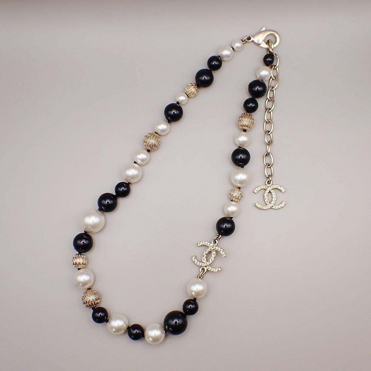 CHANEL CC Chain Pendant Necklace Imitation Pearl Beads A16B BK WE Gold 15RK811