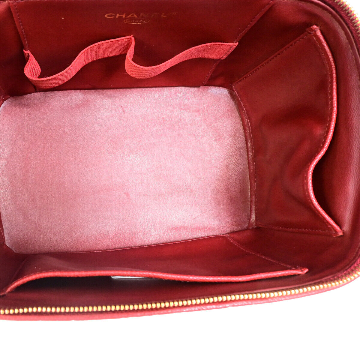 CHANEL CC Logo 2Way Vanity Hand Bag Caviar Skin Leather Red GHW Vintage 309RK387