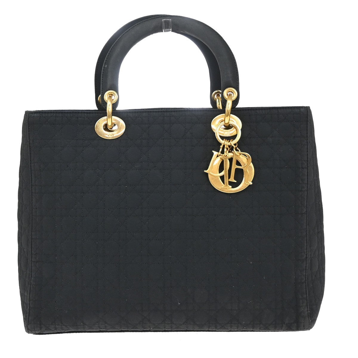 CHRISTIAN DIOR Logo Lady Cannage Hand Bag Nylon Leather Black GHW Italy 73EF937