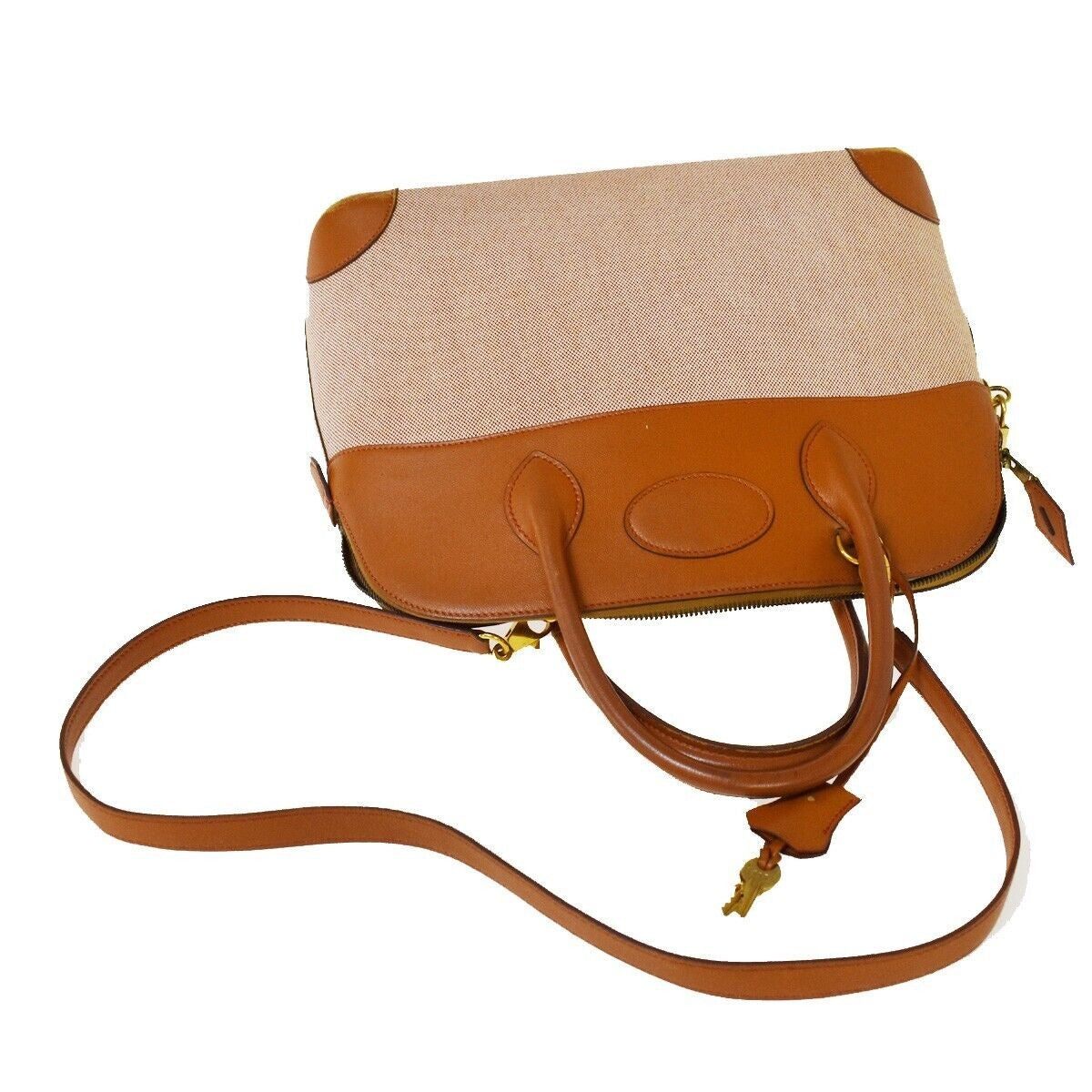 HERMES Bolide 35 Hand Bag Toile H Leather Canvas Brown Made In France 694RG054
