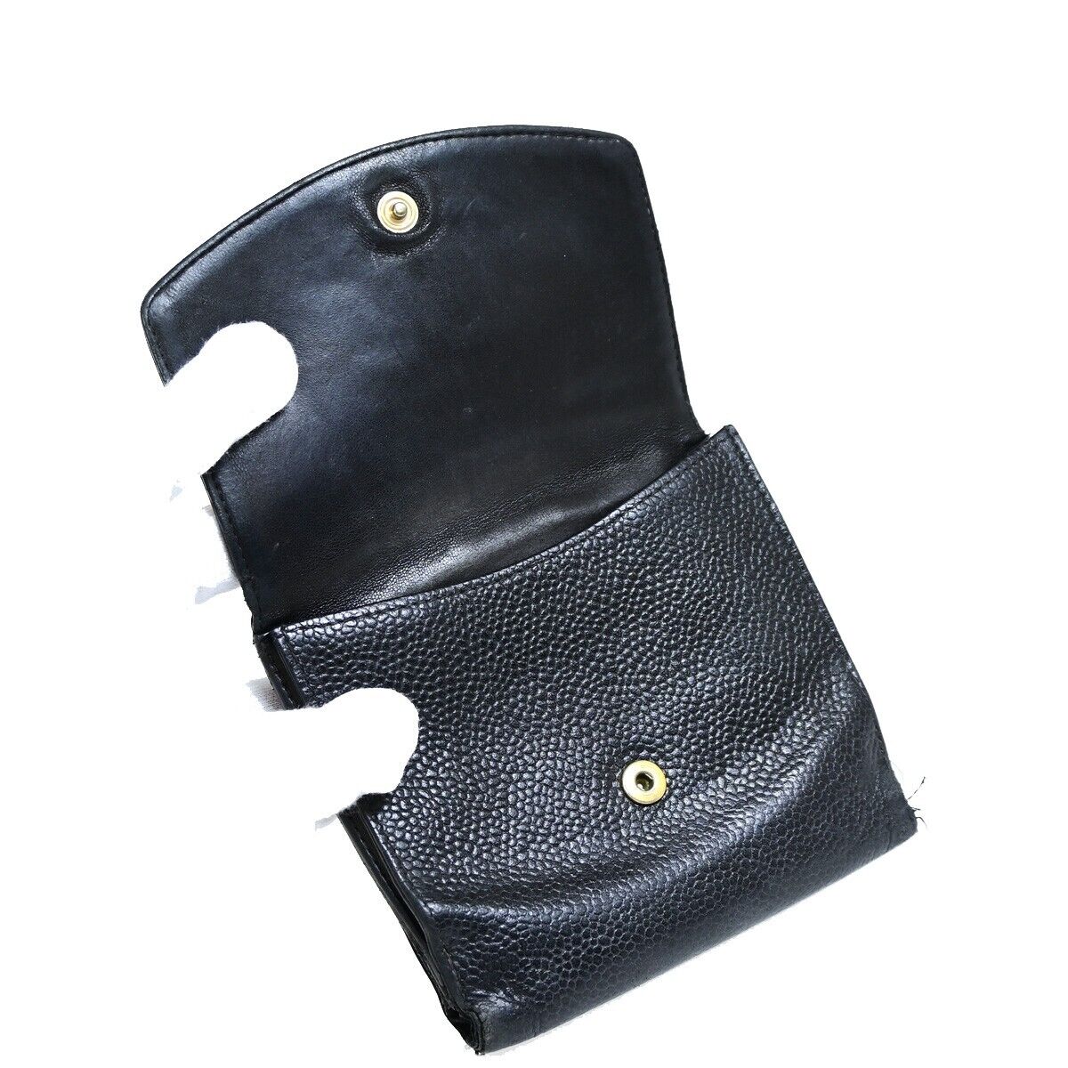 CHANEL CC Logo Bifold Wallet Purse Caviar Skin Leather Black GHW France 01YE954