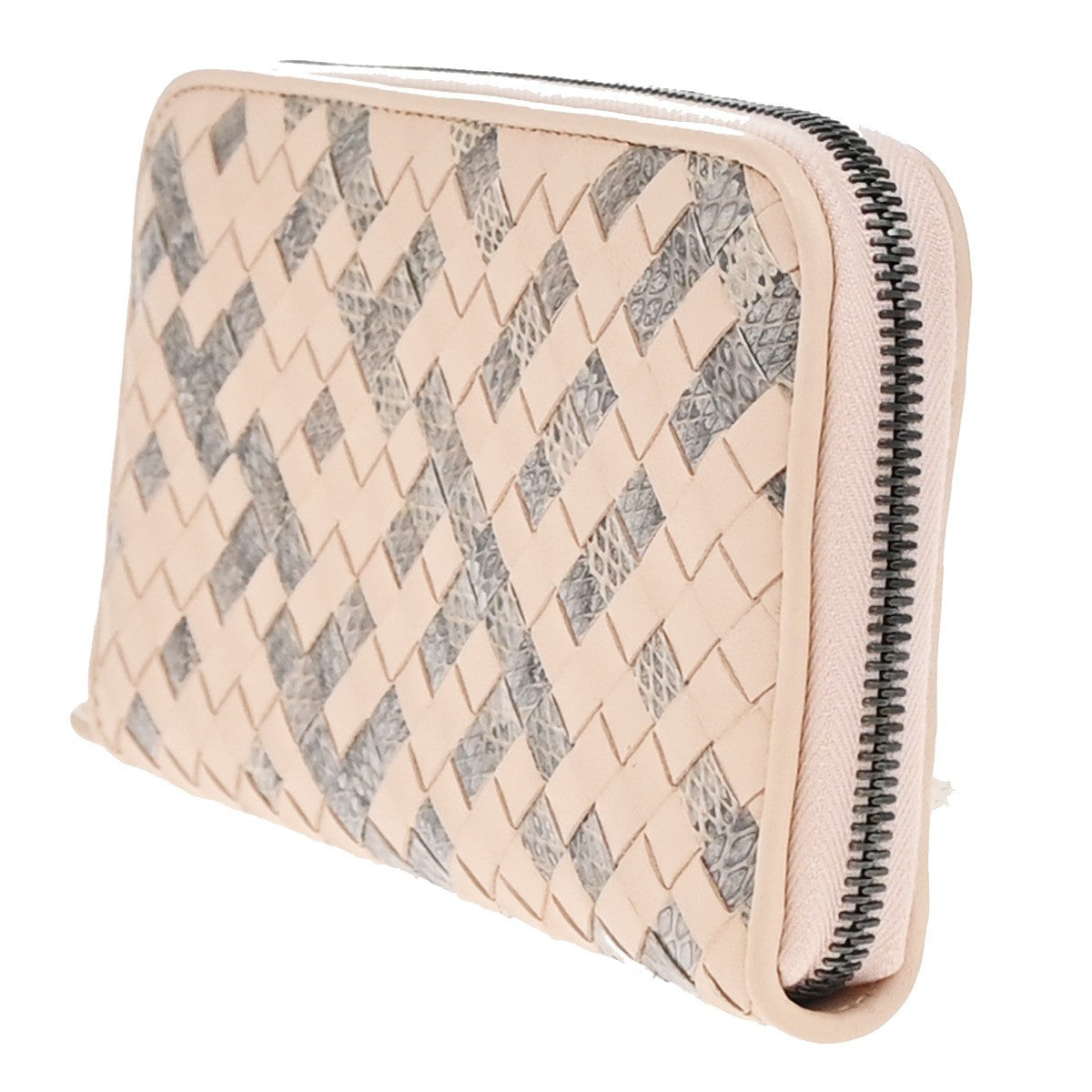 BOTTEGA VENETA Intrecciato Zip Around Long Wallet Embossing Leather Pink 33RF621