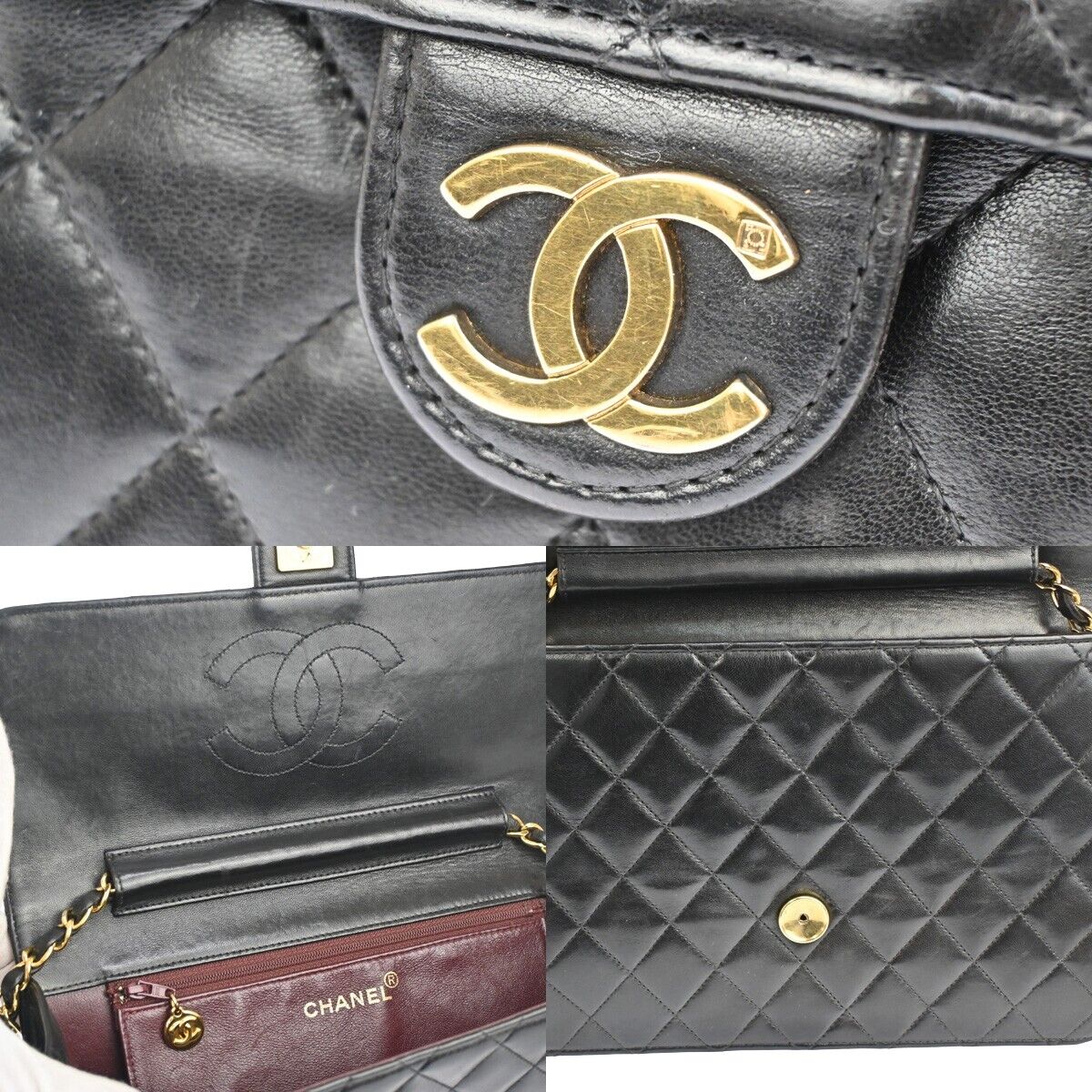 CHANEL CC Logo Matelasse Chain Shoulder Bag Leather Black GHW France 876RF086