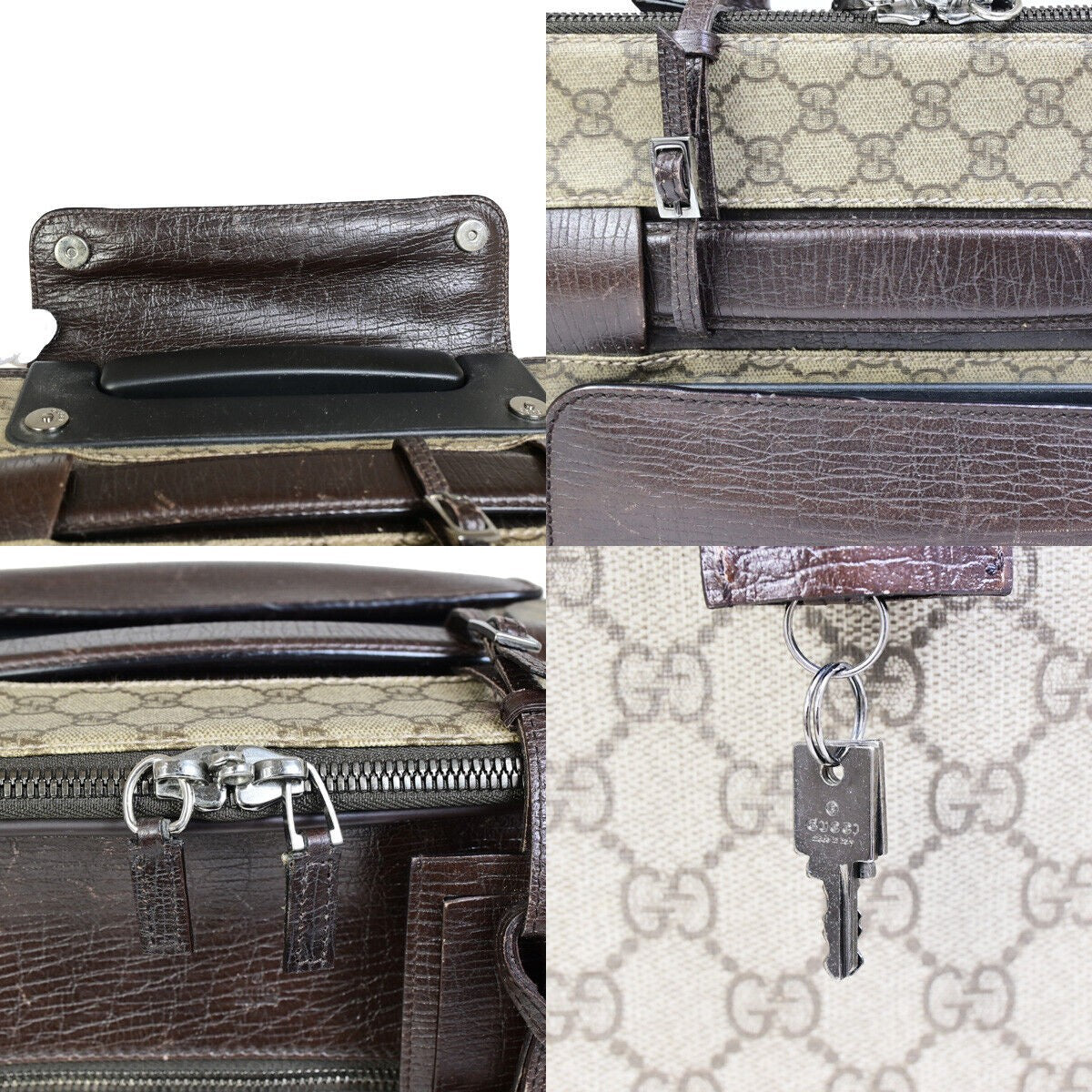 GUCCI Logo GG Pattern Travel Suitcase Luggage Bag PVC Leather Brown 36YF175