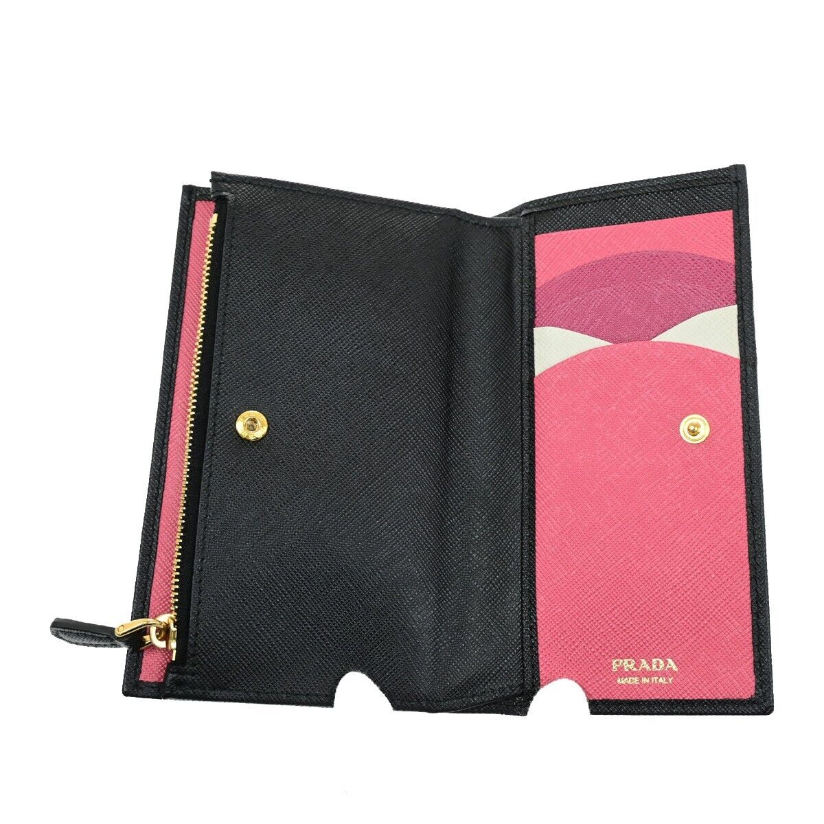 PRADA MILANO Bifold Long Wallet Saffiano Multicolor Leather Black Gold 35RK903