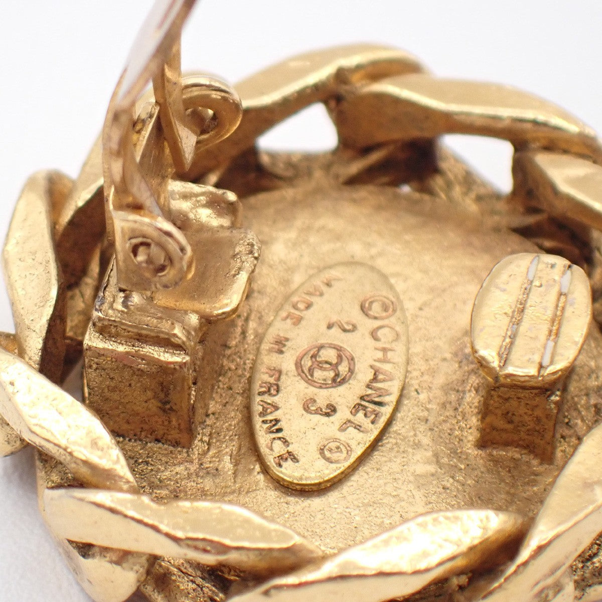 CHANEL CC Logo Rhinestones Round Botton Earring 23 Clip on Gold Vintage 81RL488