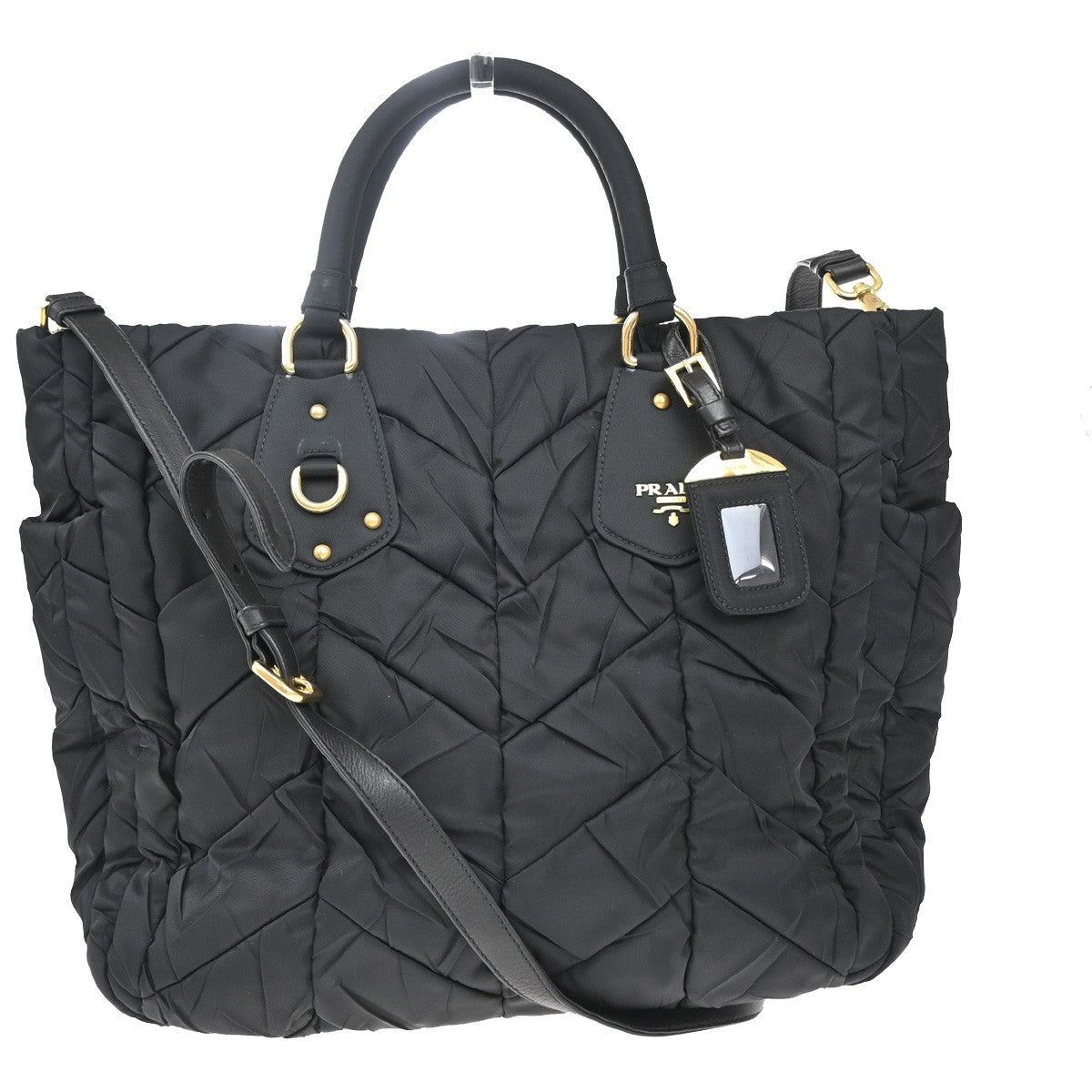 PRADA Logo Tessuto Gaufre 2Way Shoulder Bag Nylon Leather Black SHW 75KP251