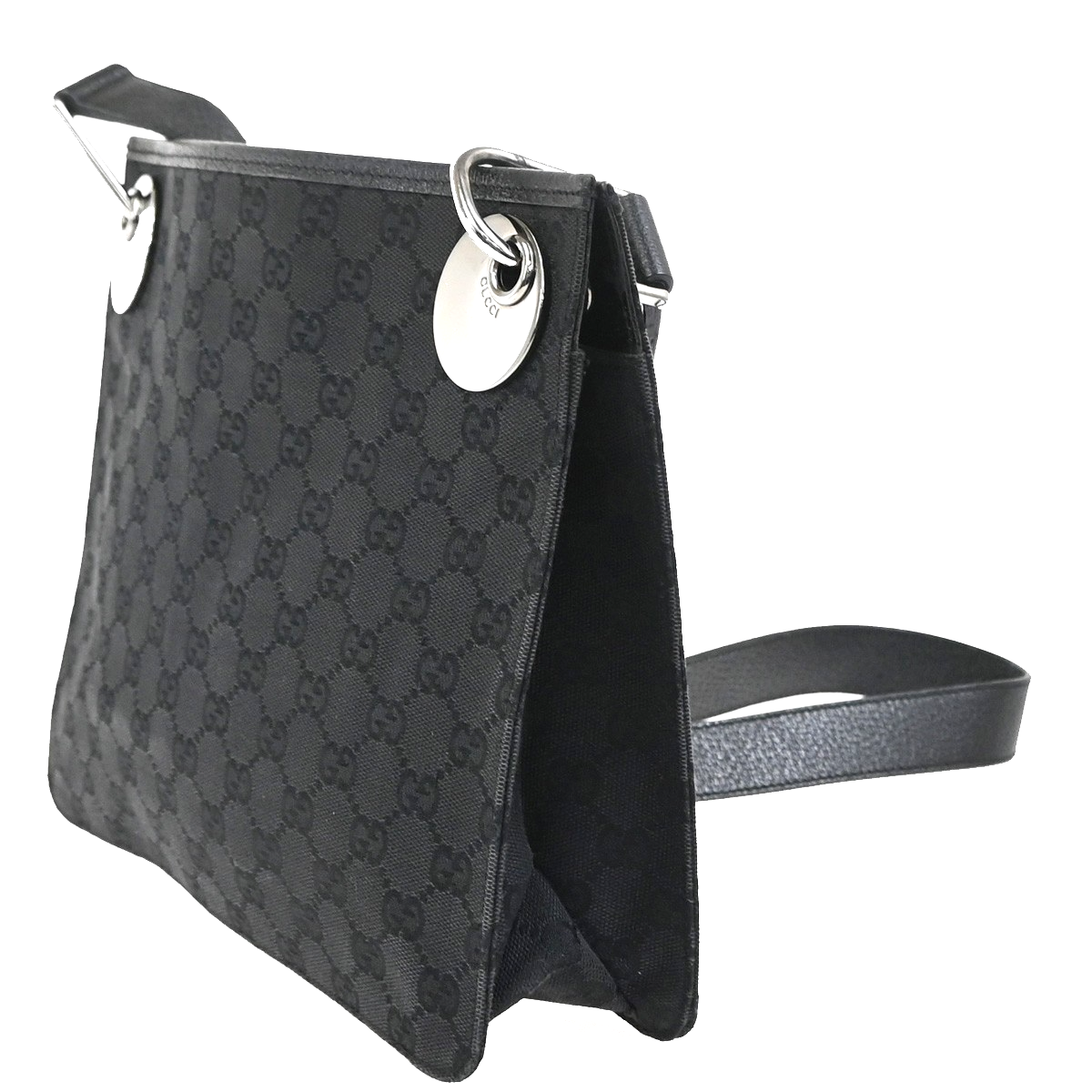 GUCCI GG Pattern Crossbody Shoulder Bag Canvas Leather Black SHW Italy 87YJ080