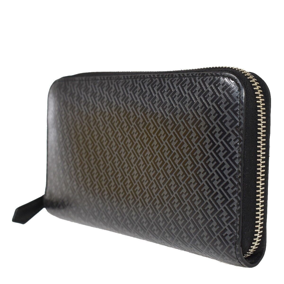 FENDI VIT.GRACE Micro Zucca Pattern Long Zipper Wallet Embossing Leather 36YC245