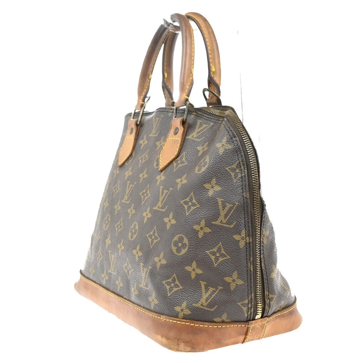 LOUIS VUITTON LV Logo Alma Hand Bag Monogram Leather Brown France M51130 35MA370
