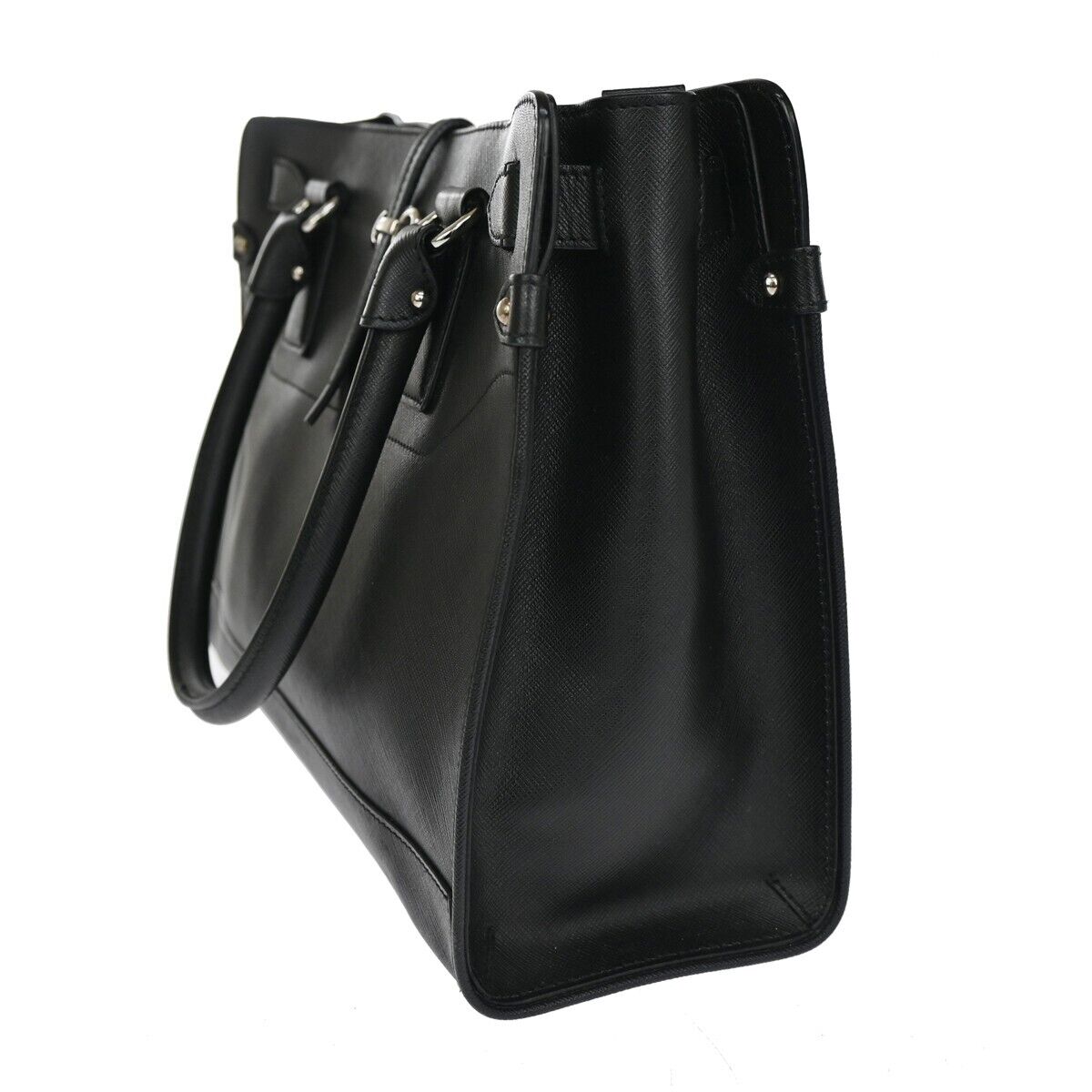 SALVATORE FERRAGAMO Gancini Hand Bag Leather Black Silver Made in Italy 61HB058