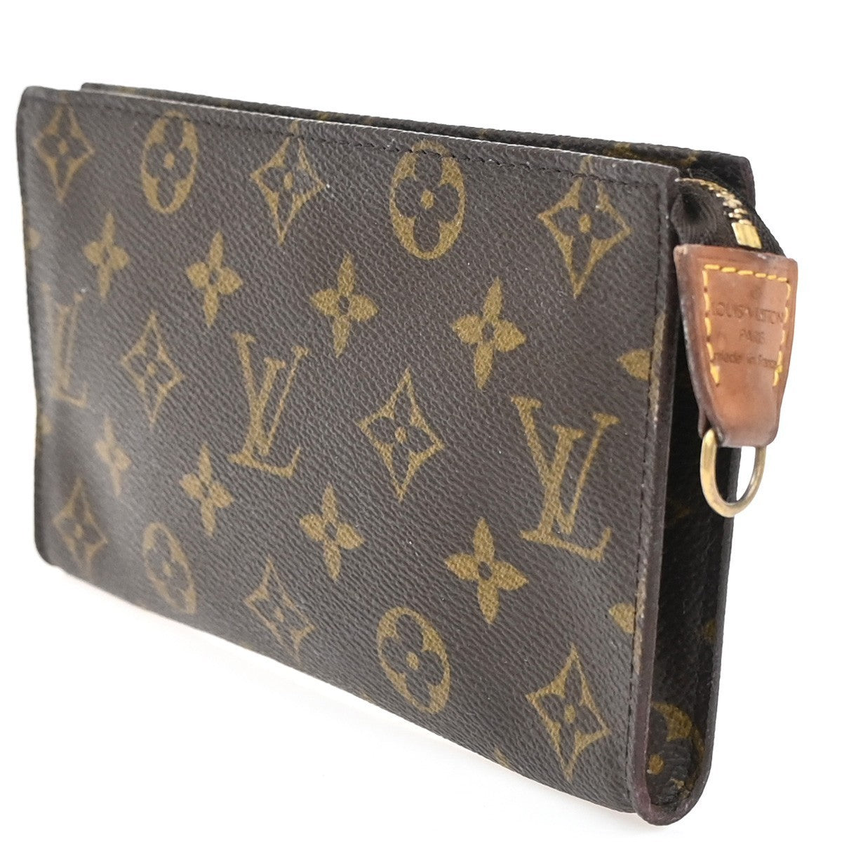 LOUIS VUITTON LV Logo Bucket GM Pouch Bag Monogram Leather Brown Gold 05EG201