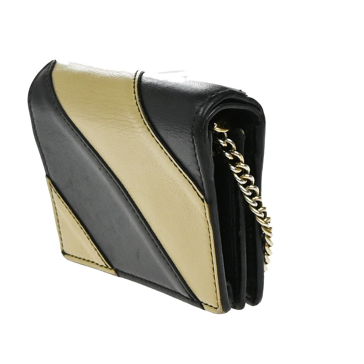 GUCCI GG Logo Zumi Chain Compact Wallet Leather Black Beige 60EG391