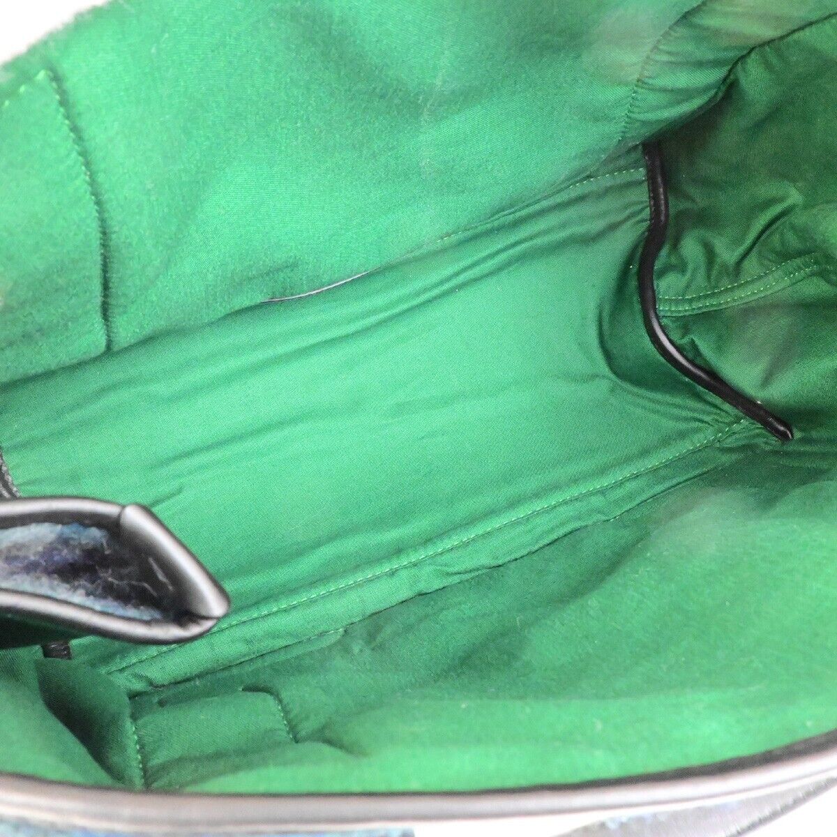 BALENCIAGA Navy Cabas S Hand Tote Bag Check Wool Leatehr Green Black 75KA432