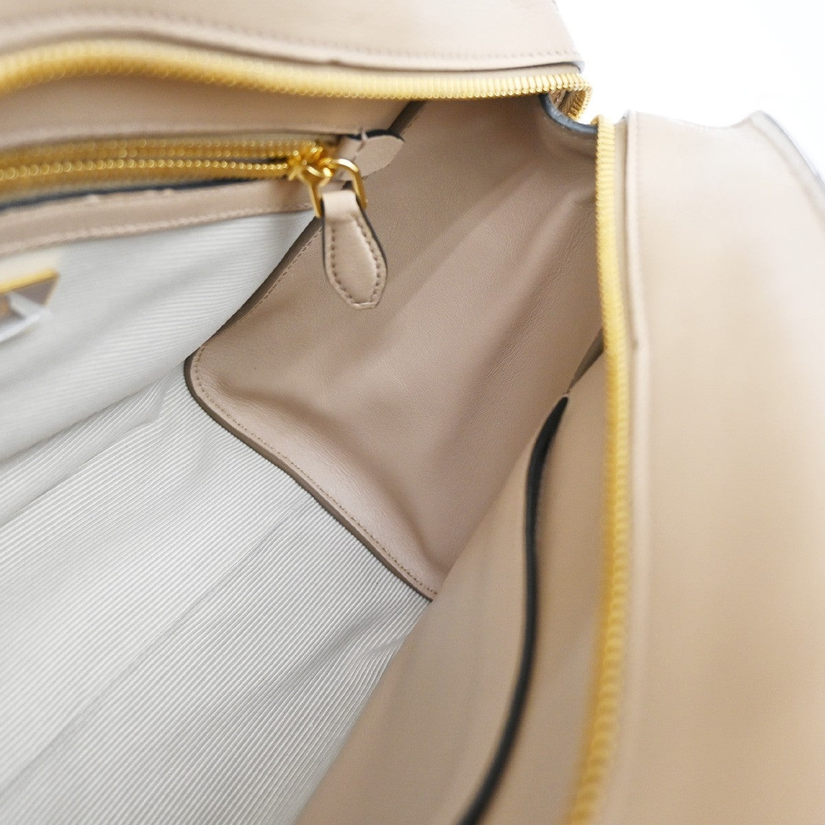 PRADA Logo 2Way Shoulder Hand Bag Leather Charm Beige GHW 636KB360