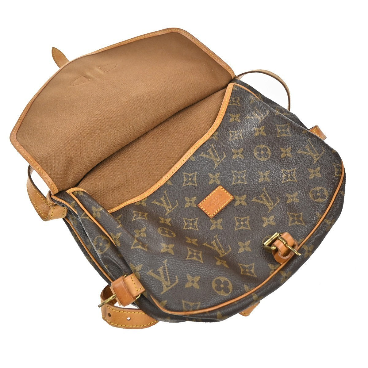 LOUIS VUITTON Logo Saumur 30 Shoulder Bag Monogram Leather Brown M42256 77EG314
