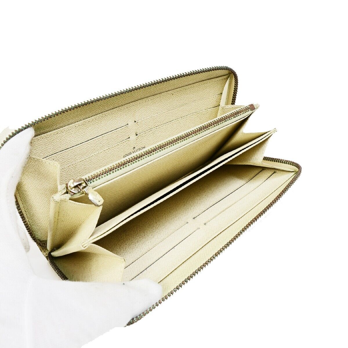 LOUIS VUITTON Zippy Wallet Purse Damier Azur Leather White N60019 05EB293