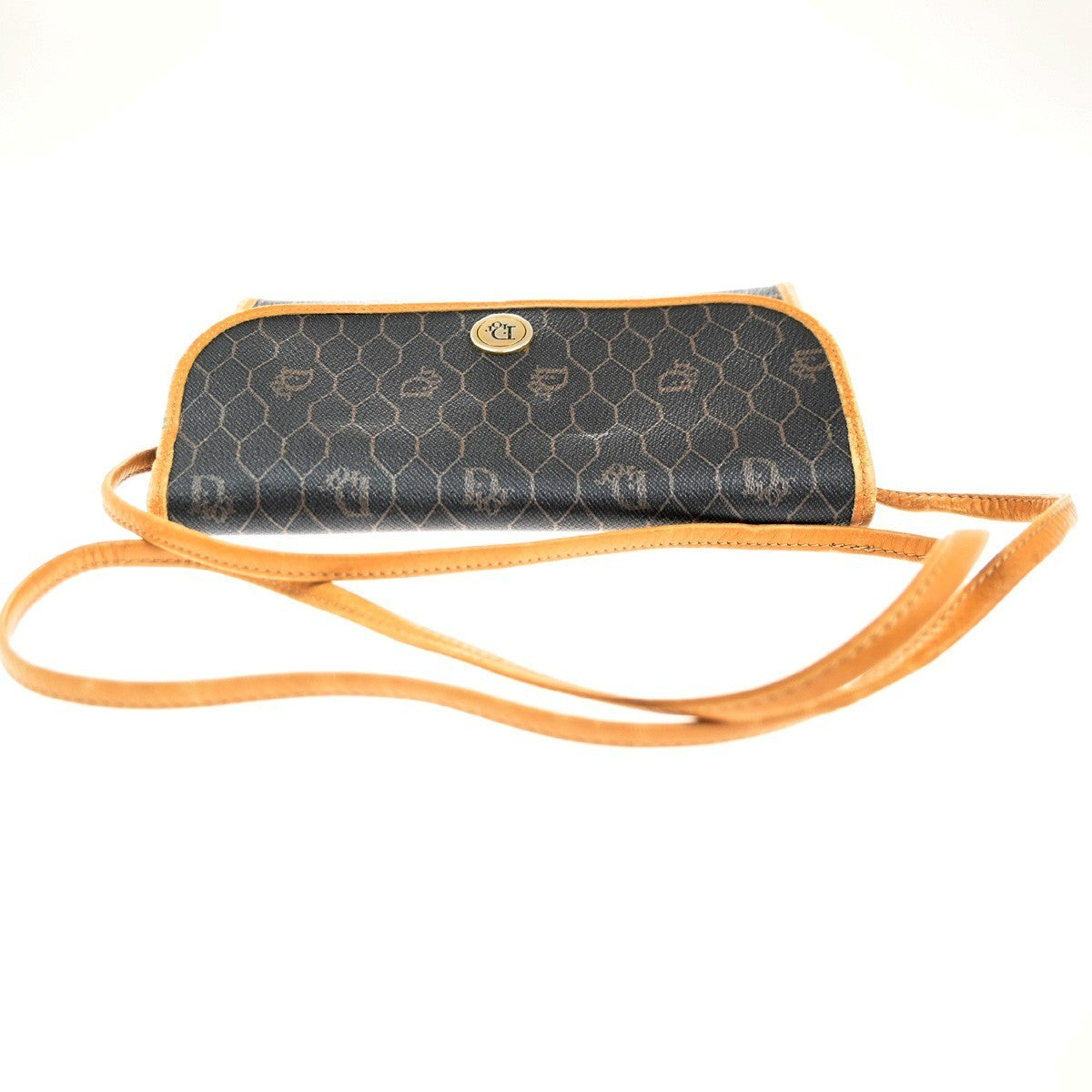 CHRISTIAN DIOR Logo Honeycomb Mini Shoulder Bag PVC Leather BLack GHW 61CA697