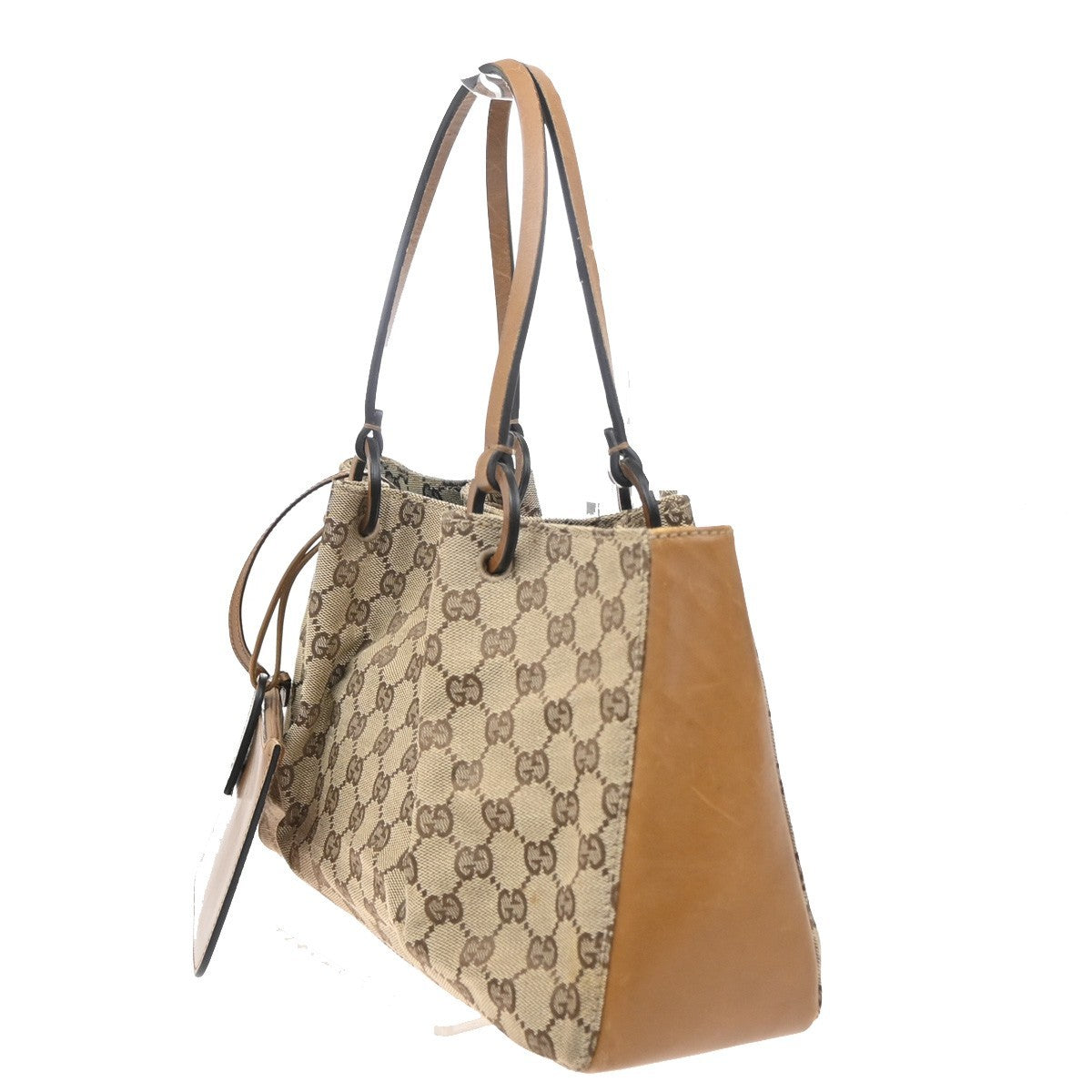 GUCCI Logo GG Monogram Canvas Leather Tote Bag Brown Italy 61CA074