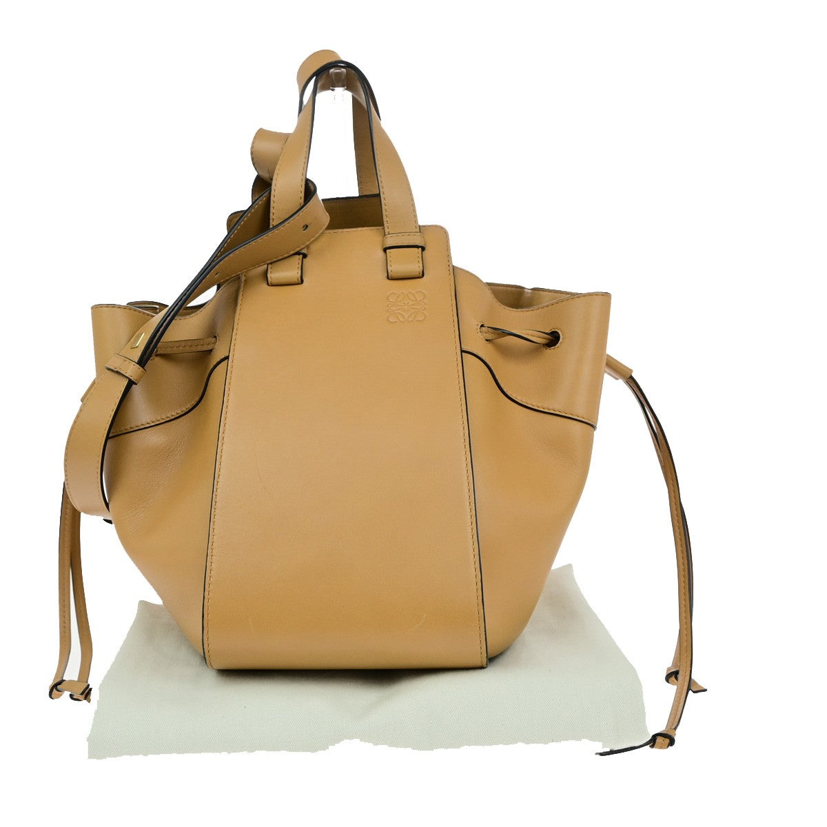 LOEWE Logo Hammock Medium Drawstring 2Way Hand Bad Leather Brown GHW 603RL084