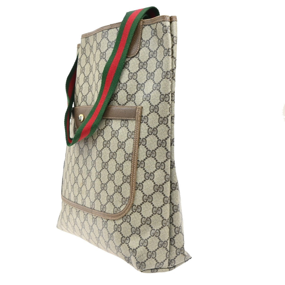 GUCCI Logo GG Sherry Line Shoulder Tote Hand Bag PVC Leather Beige Italy 61MA457