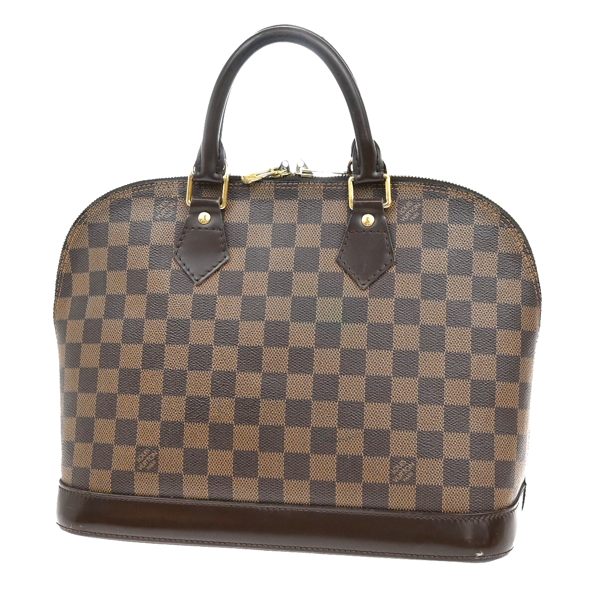LOUIS VUITTON LV Logo Alma Hand Bag Damier Ebene Leather Brown N51131 70EE445