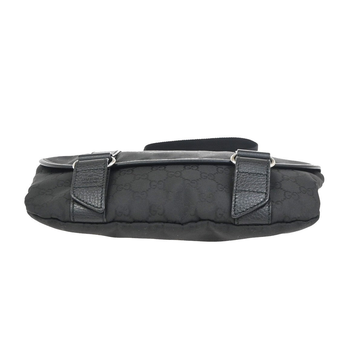 GUCCI Logo GG Pattern Mini Waist Belt Bag Canvas Leather Black SHW Italy 79ZA364