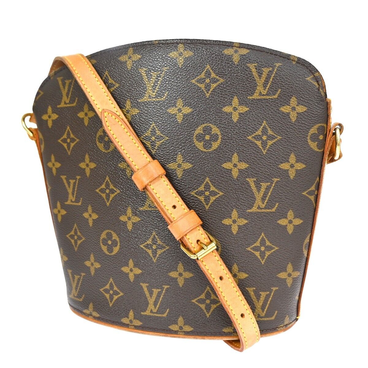 LOUIS VUITTON Logo Drouot Shoulder Bag Monogram Leather Brown M51290 16ED475