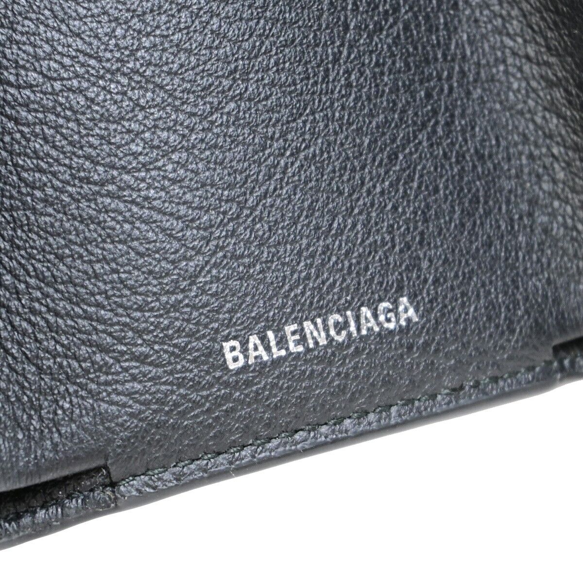 BALENCIAGA Logo Trifold Mini Paper Wallet Leather Black Italy 62KA374
