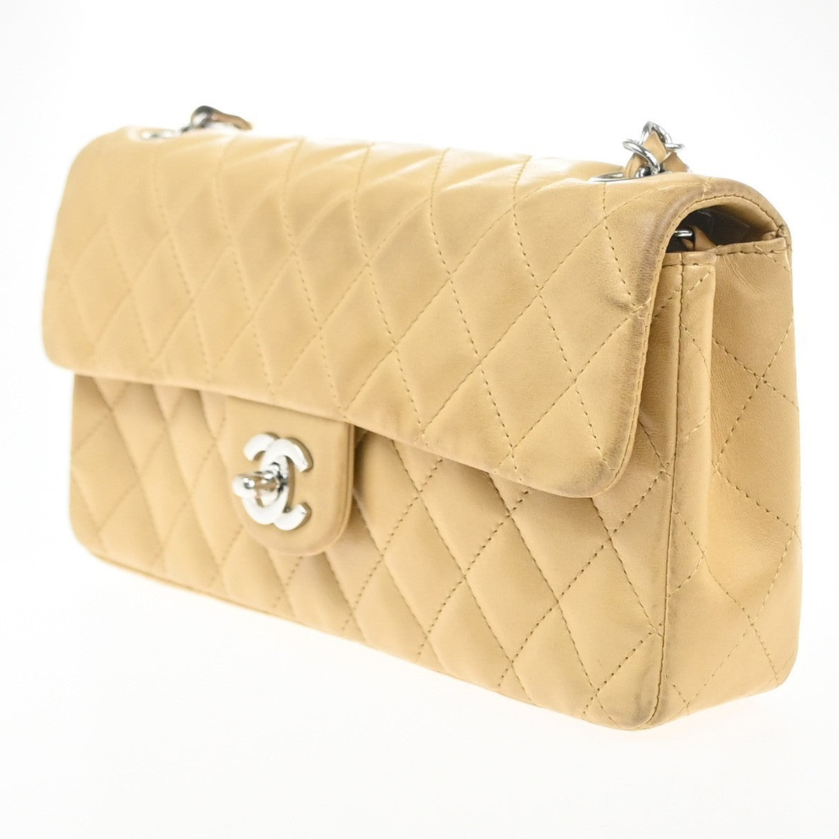 CHANEL CC Logo Matelasse Chain Shoulder Bag Leather Beige GHW 332RP020