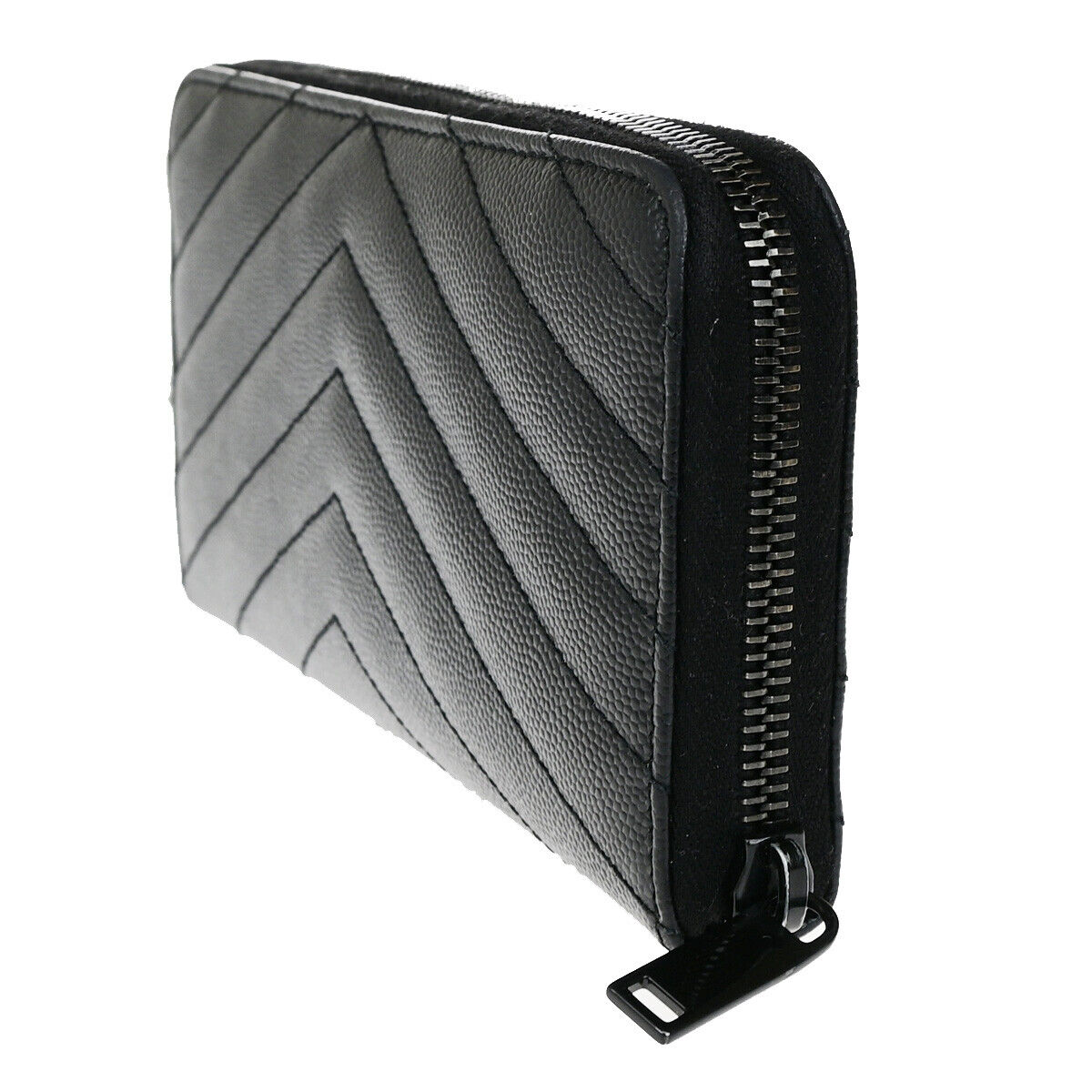 SAINT LAURENT YSL Logo Lou Long Bifold Zipper Wallet Leather Black Italy 80YG498